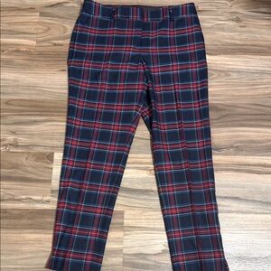 Talbots Hampshire Ankle Pants Women’s 8 Blue Red Merry Tartan Wool Blend Stretch